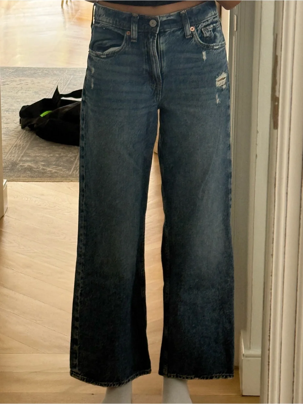GAP Dark Blue Wide-Leg Kids Jeans with Subtle Distress